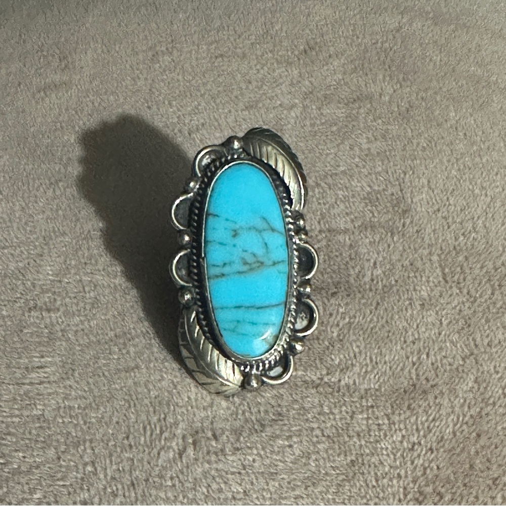 Vintage Sterling Silver Turquoise Ladies Ring Size 5 - Picture 3 of 4